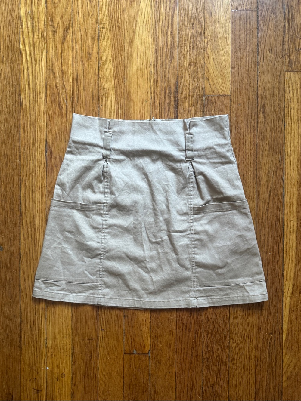 Beige A-Line Cotton Blend Skirt with Pockets